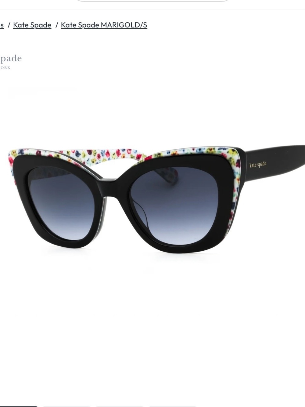 NWOT kate spade Marigold /S Black Cat-Eye Sunglasses with Floral Trim